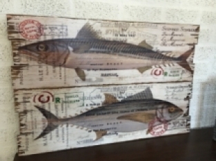 Set van 2 Houten wandborden met daarop: makreel&tonijn